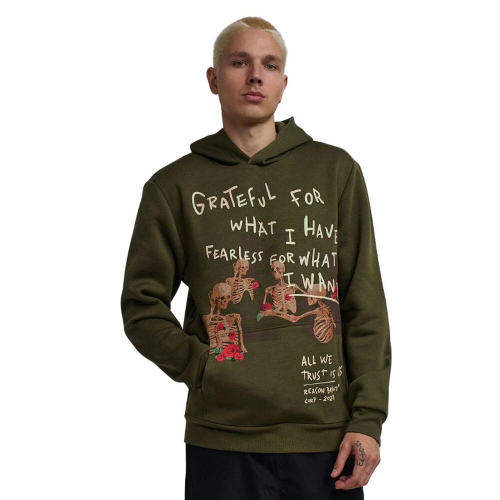 Reason  Graphic Hoodie Men’s XL Olive Green Skeleton Roses Grateful Pullover - Picture 5 of 11